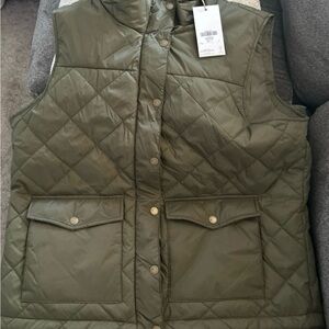 Natural Reflections Green Quilted Vest with High Collar
